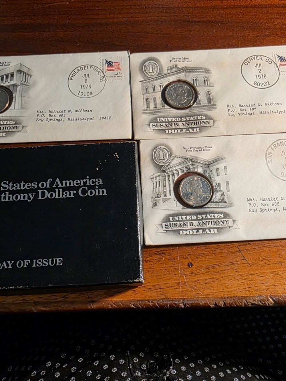 SUSAN B. ANTHONY DOLLAR COIN 3 FDC SET 1979 EX COND.